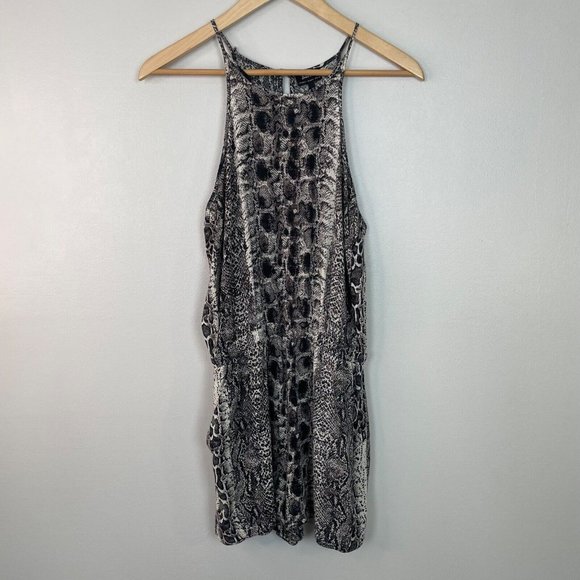 Bardot Pants - Bardot Romper XS Black Ivory Snake Reptile Print Sleeveless Pockets Women's